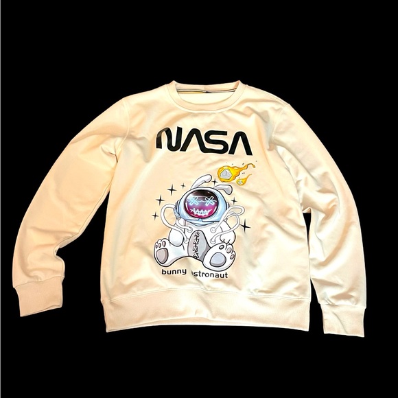 Mens Unbranded NASA Bunny Astronaut sweatshirt size XS cream black white gold - Picture 2 of 10